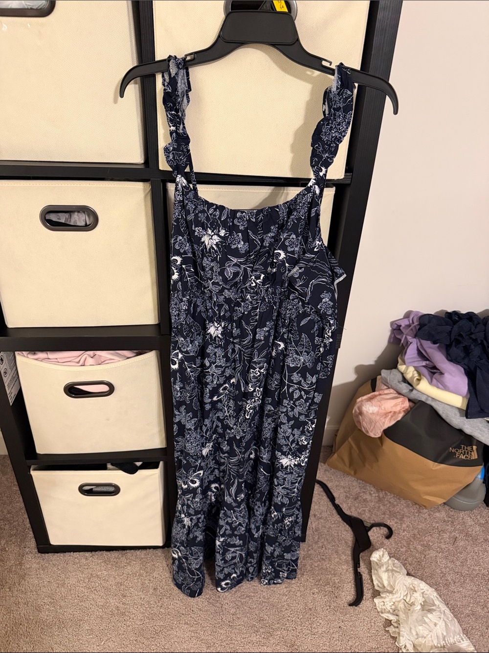 Time and tru Navy Floral Maxi Dress with Ruffled Straps